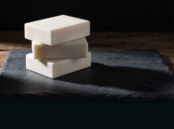 Bull Tallow THE BAR grass-fed tallow soap bars stacked on slate